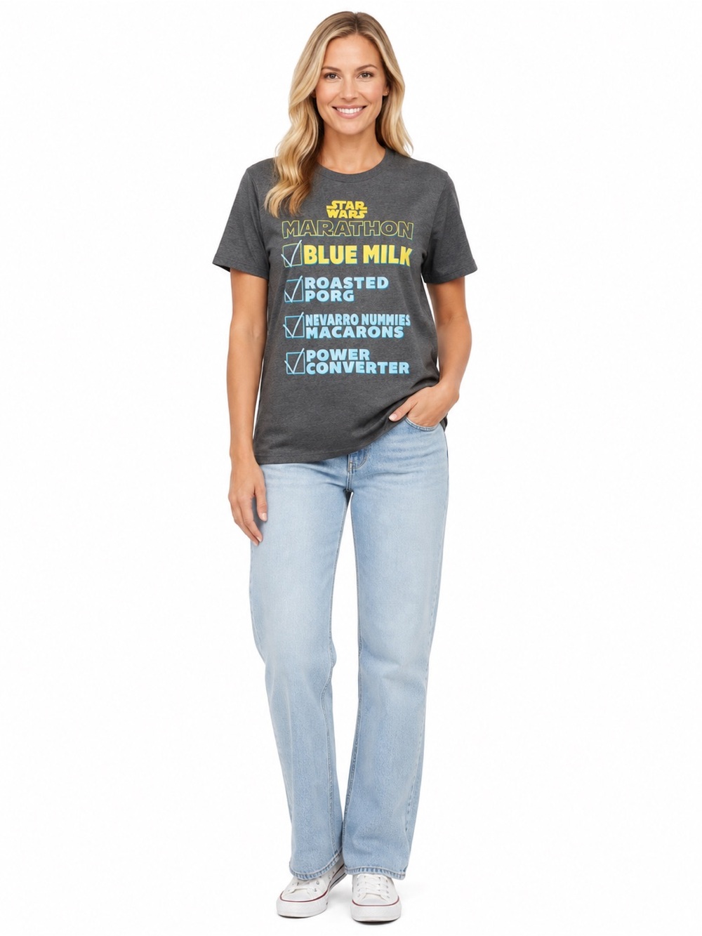 Disney Store Star Wars Marathon Graphic T Shirt Women’s Small Gray Double Sided